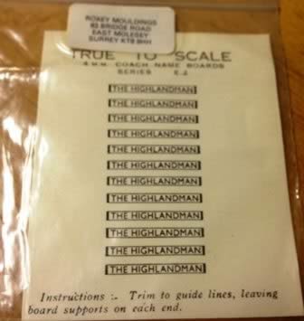 Roxey Mouldings-OO-Gauge-Coach-Name-Boards-'The Highlandman'