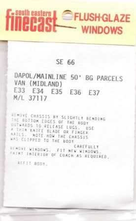 South Eastern Finecast: OO Gauge: Dapol/Mainline 50' BG Parcels Van (Midland) E33/E34/E35/E36/E37/M/L 37117 Windows