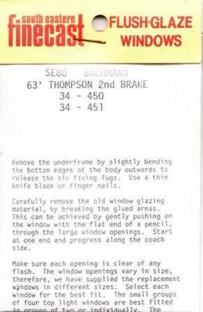 South Eastern Finecast: OO Gauge: Bachmann 63' Thompson 2nd Brake 34-450/34-451 Windows
