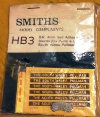 Smiths Model Components: OO Gauge: Self Adhesive Coach Boards & Loco H/board South Wales Pullman