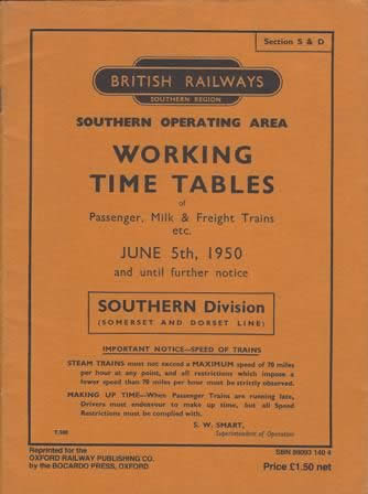 British Railways Southern Operating Area: Working Time Tables Of Passenger, Milk & Freight Trains etc