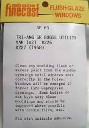 South Eastern Finecast: OO Gauge: Tri-ang SR Bogie Utility Van Windows